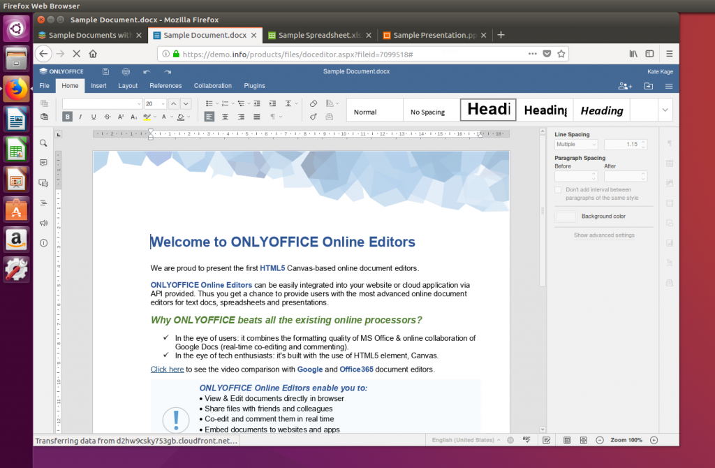 Des onglets dans la version open source d'OnlyOffice